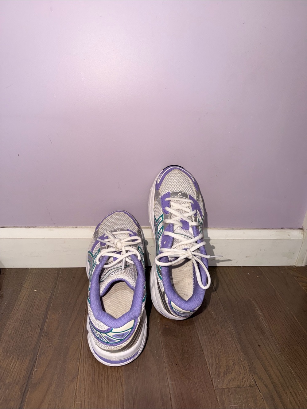 Asics Kids White and Purple Sneakers with Teal Accents